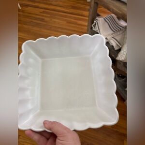 White Scalloped Square Dish